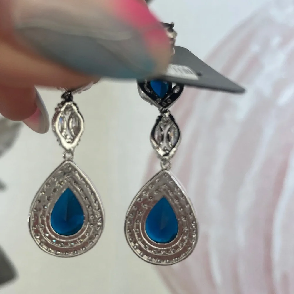 NWT Baoliya Blue dangle silver earrings with cubic zirconia stones